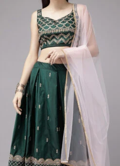 Green Satin Blend Zari A Line Lehenga Festive Wear