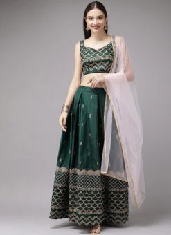 Green Satin Blend Zari A Line Lehenga Festive Wear -Deals Chic Lehenga Store green satin blend zari a line lehenga ghsrk165780 u