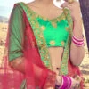 Green Satin Silk Embroidered A Line Lehenga Party Wear