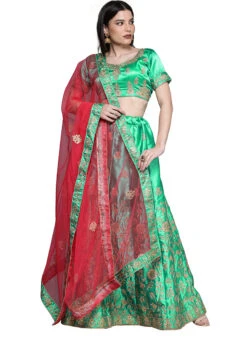 Green Satin Silk Embroidered A Line Lehenga Festive Wear -Deals Chic Lehenga Store green satin silk embroidered a line lehenga ghsstsktlly7626 u