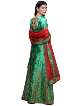 Green Satin Silk Embroidered A Line Lehenga With Red Dupatta Festive Wear 7 Green Satin Silk Embroidered A Line Lehenga With Red Dupatta Festive Wear -Deals Chic Lehenga Store green satin silk embroidered a line lehenga with red dupatta ghsstsktmira7603 b