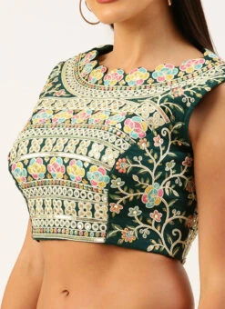 Green Silk Embroidery Blouse Party Wear