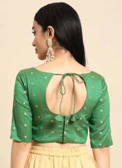Green Taffeta Blouse Festive Wear -Deals Chic Lehenga Store green taffeta blouse BLBS02303768 b