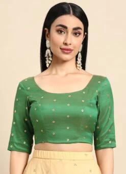 Green Taffeta Blouse Festive Wear -Deals Chic Lehenga Store green taffeta blouse BLBS02303768 u