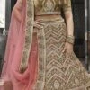 Green Velvet Embroidered Lehenga Choli Wedding Wear