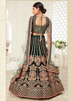 Green Velvet Embroidered N Sequins Work Umbrella Lehenga Wedding Wear -Deals Chic Lehenga Store green velvet embroidered n sequins work umbrella lehenga ghsaj42337708 b