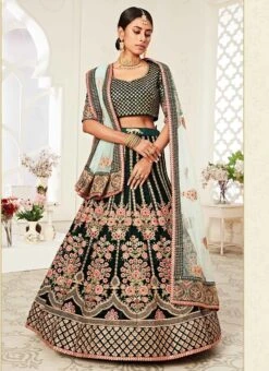 Green Velvet Embroidered N Sequins Work Umbrella Lehenga Wedding Wear -Deals Chic Lehenga Store green velvet embroidered n sequins work umbrella lehenga ghsaj42337708 u