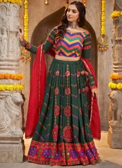 Green Viscose Rayon Kutch And Mirror Work Chaniya Choli Festive Wear -Deals Chic Lehenga Store green viscose rayon kutch and mirror work chaniya choli ghsom2335 u
