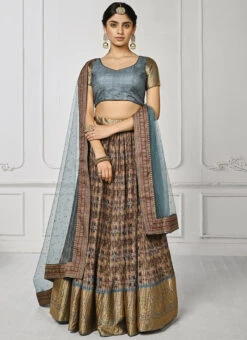 Grey Art Silk Digital Print A Line Lehenga Festive Wear -Deals Chic Lehenga Store grey art silk digital print a line lehenga ghsjssbsl1624 u