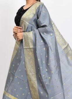 Grey Banarasi Silk Weaving Work Dupatta Work Wear