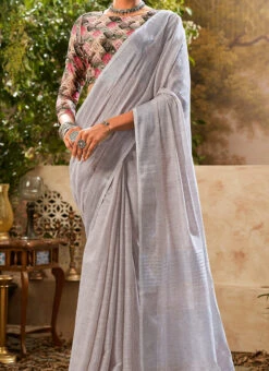 Grey Blended Cotton Handloom Saree After Six Wear