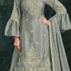 Grey Chinon Embroidered Work Long Choli Lehenga Party Wear