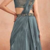 Grey Chinon Silk Embroidered Ready Pleated Saree Party Wear