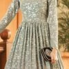 Sea Green N Blue Georgette Foil Printed Anarkali Gown After Six Wear