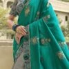 Grey N Green Silk Zari Embroidery Work Half N Half Saree Party Wear