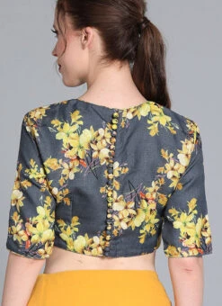 Grey N Yellow Cotton Digital Printed Blouse Festive Wear -Deals Chic Lehenga Store grey n yellow cotton digital printed blouse BLBS02209592 b