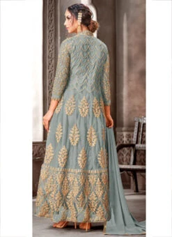 Grey Net Embroidered N Sequins Anarkali Suit Party Wear -Deals Chic Lehenga Store grey net embroidered n sequins anarkali suit slsak29341111d b