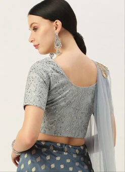 Grey Net Sequins Blouse Festive Wear -Deals Chic Lehenga Store grey net sequins blouse BLBS02305282 b