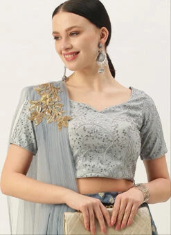 Grey Net Sequins Blouse Festive Wear -Deals Chic Lehenga Store grey net sequins blouse BLBS02305282 u