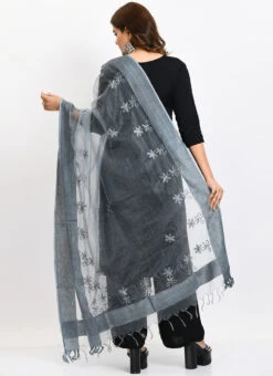 Grey Organza Cotton Chikankari Embroidery Dupatta Work Wear -Deals Chic Lehenga Store grey organza cotton chikankari embroidery dupatta dpdmimfd114 b