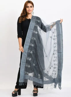 Grey Organza Cotton Chikankari Embroidery Dupatta Work Wear -Deals Chic Lehenga Store grey organza cotton chikankari embroidery dupatta dpdmimfd114 u