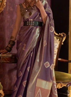 Handloom Weaving Silk Woven Work Violet Color Saree Festive Wear