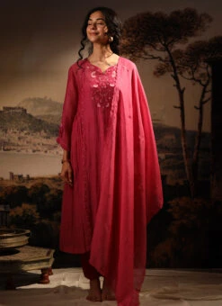 Hot Pink Chanderi Silk Embroidered Dupatta Party Wear -Deals Chic Lehenga Store hot pink chanderi silk embroidered dupatta dpbadcsduhp01 u