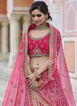 Hot Pink Velvet Embroidered N Stones A Line Lehenga Wedding Wear -Deals Chic Lehenga Store hot pink velvet embroidered n stones a line lehenga ghsak42228116 b
