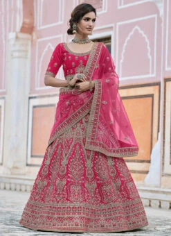Hot Pink Velvet Embroidered N Stones A Line Lehenga Wedding Wear -Deals Chic Lehenga Store hot pink velvet embroidered n stones a line lehenga ghsak42228116 u