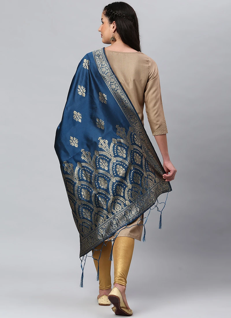 Indigo Blue Benarasi Silk Jacquard Woven Dupatta Festive Wear 4 Indigo Blue Benarasi Silk Jacquard Woven Dupatta Festive Wear - Image 4
