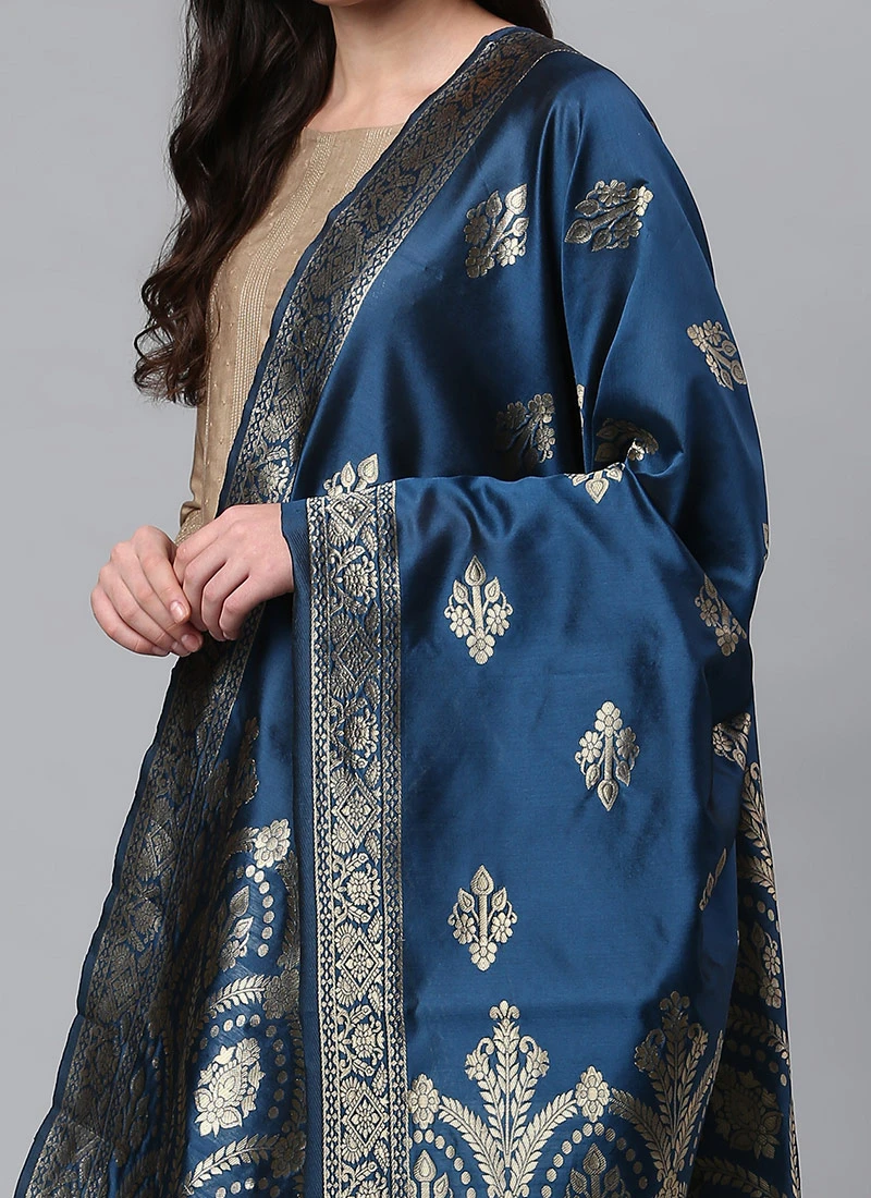 Indigo Blue Benarasi Silk Jacquard Woven Dupatta Festive Wear 1 Indigo Blue Benarasi Silk Jacquard Woven Dupatta Festive Wear