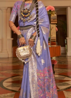 Lavender Art Silk Handloom Saree Festive Wear