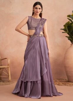 Lavender Chinon Silk Embroidered Ready Pleated Saree Party Wear 6 Lavender Chinon Silk Embroidered Ready Pleated Saree Party Wear -Deals Chic Lehenga Store lavender chinon silk embroidered ready pleated saree saska36337311d u