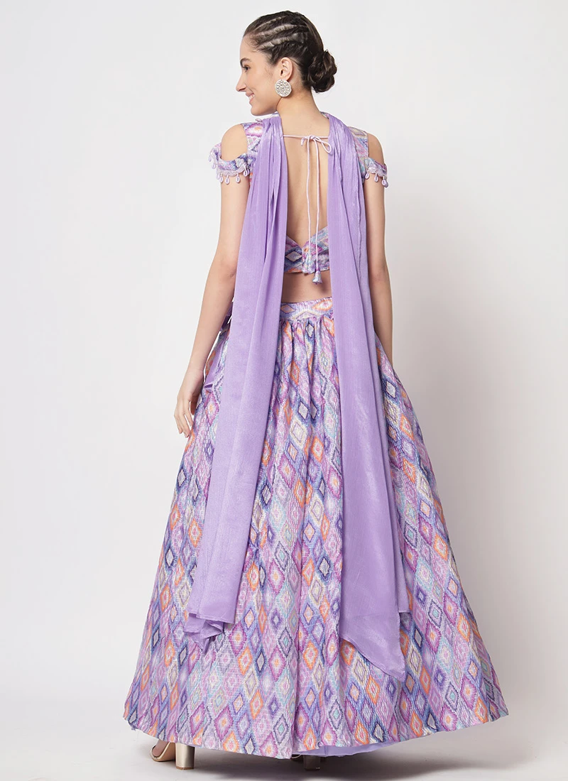Lavender Chinon Silk Printed Work Umbrella Lehenga Choli Party Wear 4 Lavender Chinon Silk Printed Work Umbrella Lehenga Choli Party Wear - Image 4