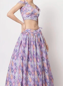 Lavender Chinon Silk Printed Work Umbrella Lehenga Choli Party Wear