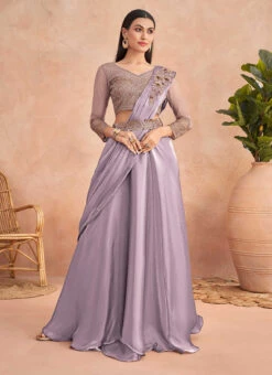 Lavender Chinon Silk Sequins Embroidered Ready Pleated Saree Party Wear -Deals Chic Lehenga Store lavender chinon silk sequins embroidered ready pleated saree saska36367304d u