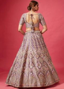 Lavender Color Pure Silk Embroidered And Zari Work Umbrella Lehenga Wedding Wear -Deals Chic Lehenga Store lavender color pure silk embroidered and zari work umbrella lehenga ghmkns396a b