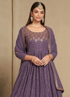 Lavender Faux Georgette Sequins Dresses And Gown Party Wear -Deals Chic Lehenga Store lavender faux georgette sequins dresses and gown bgwrsad7103 b