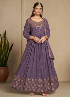 Lavender Faux Georgette Sequins Dresses And Gown Party Wear -Deals Chic Lehenga Store lavender faux georgette sequins dresses and gown bgwrsad7103 u
