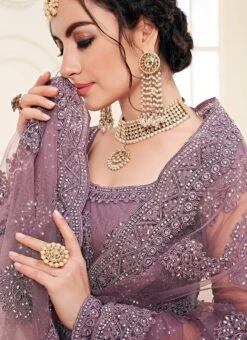 Lavender Net A Line Lehenga Wedding Wear