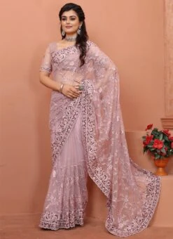 Lavender Net Embroidery Saree Party Wear 6 Lavender Net Embroidery Saree Party Wear -Deals Chic Lehenga Store lavender net embroidery saree sasnf6227 u
