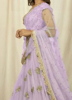 Lavender Net Embroidery Umbrella Lehenga Party Wear
