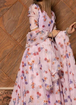 Lavender Pure Organza Printed Work Anarkali Suit Party Wear