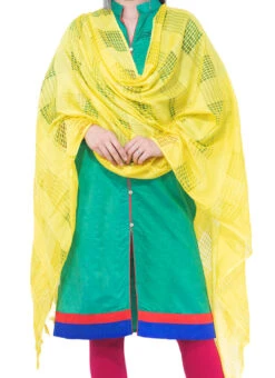 Lemon Yellow Cotton Weaving Work Dupatta Work Wear