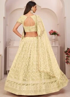 Lemon Yellow Net Embroidery A Line Lehenga Party Wear -Deals Chic Lehenga Store lemon yellow net embroidery a line lehenga ghskl2103b b