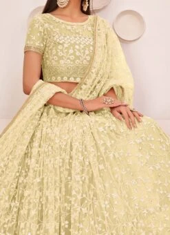 Lemon Yellow Net Embroidery A Line Lehenga Party Wear