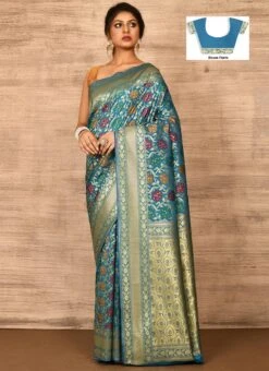 Light Blue Banarasi Katan Zari Weaving Saree Festive Wear -Deals Chic Lehenga Store light blue benarasi katan zari weaving saree savns671o u
