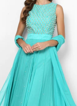 Light Blue Georgette Embroidered Anarkali Suit Party Wear