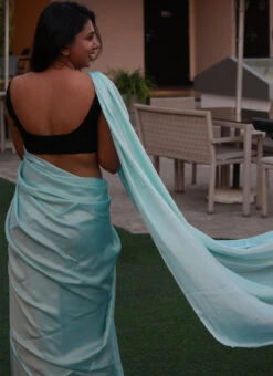 Light Blue Satin Blend Saree Party Wear -Deals Chic Lehenga Store light blue satin blend sari sauhoa035 b