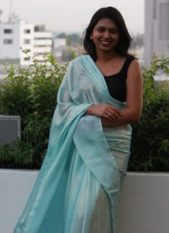 Light Blue Satin Blend Saree Party Wear -Deals Chic Lehenga Store light blue satin blend sari sauhoa035 u